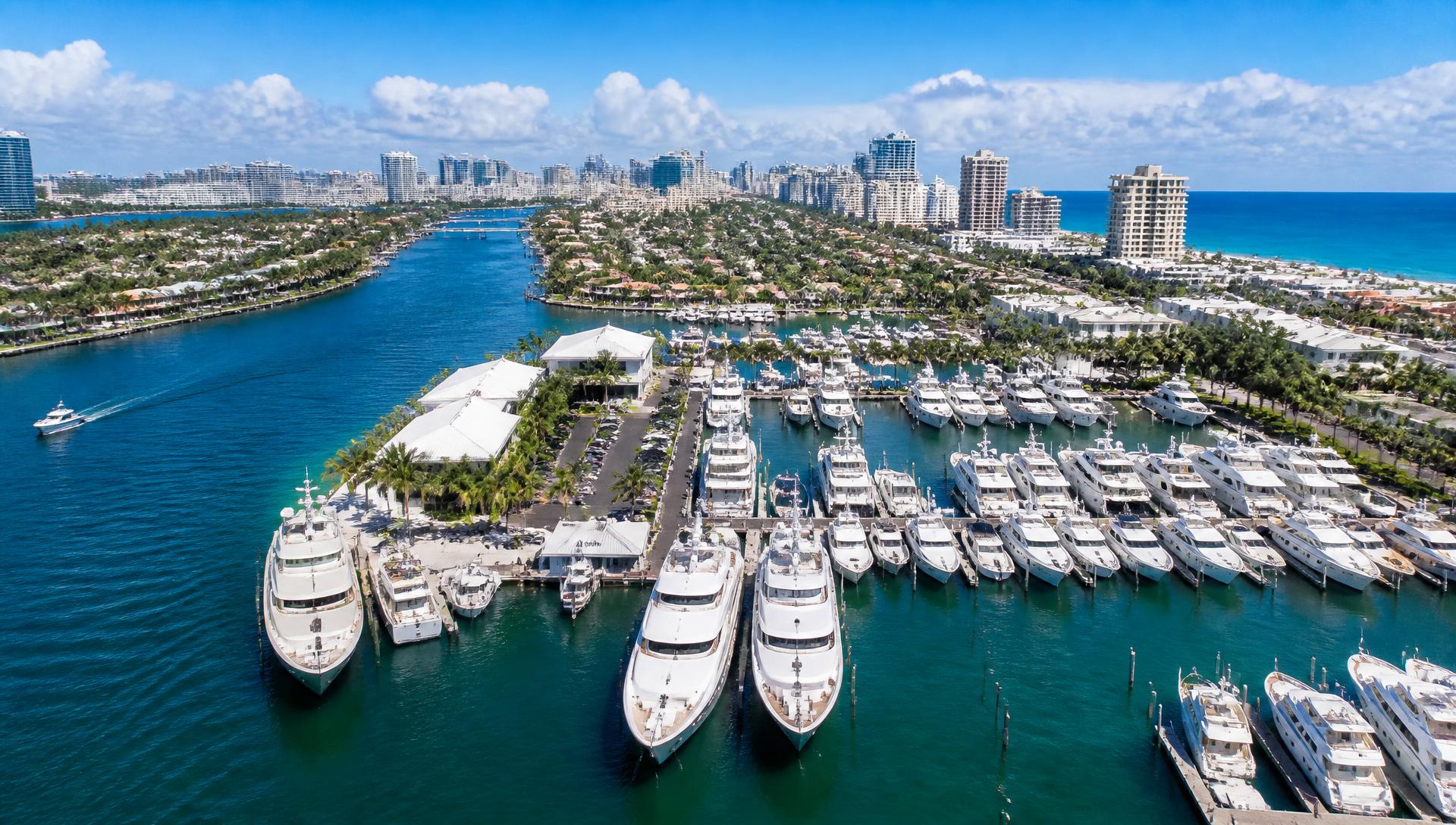 Aerial view of Fort Lauderdale marinas packed with yachts